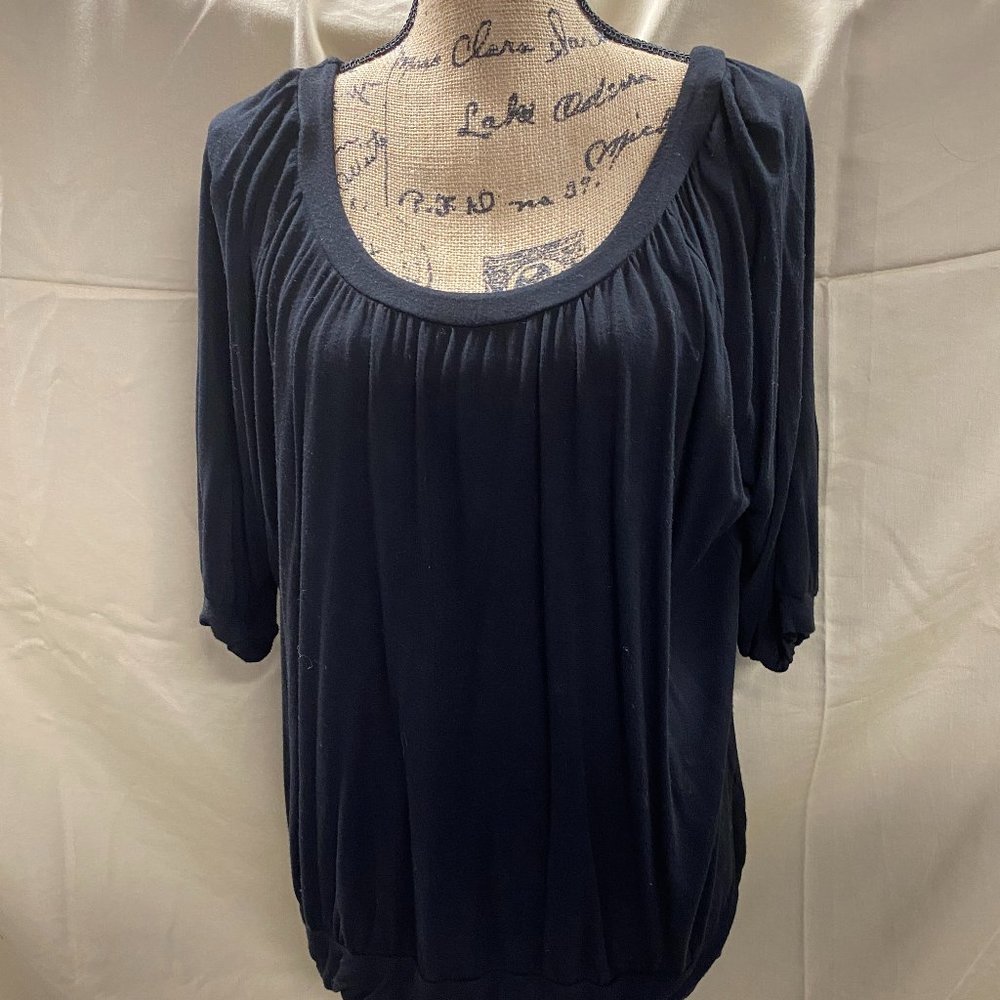 Marcelle Margaux black boat neck blouse, 3/4 sleeves.